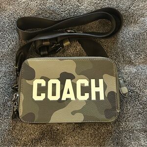 Coach Charter Crossbody Bag Camo Pebble Leather w White Graphic Purse Unisex